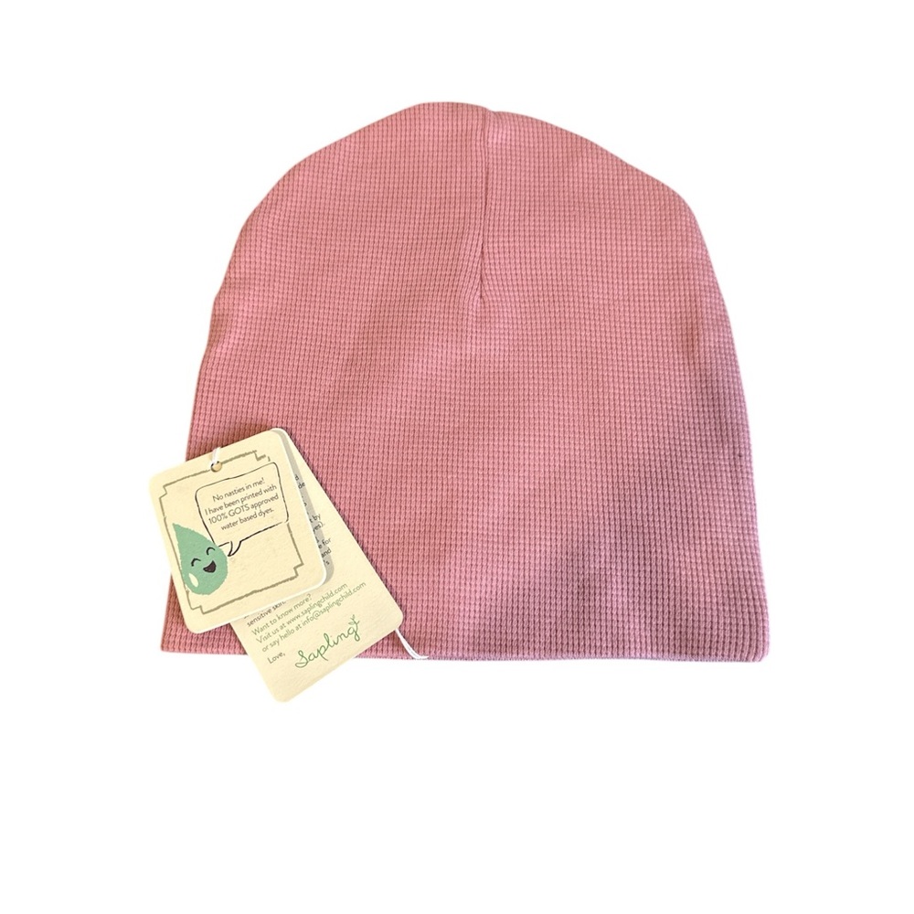 Sapling 100% organic cotton beanie 3-6 mos dust pink
